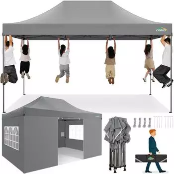 LuxusKollektion Faltpavillon 3x4,5m wasserdicht grau mit 4 Seitenteilen