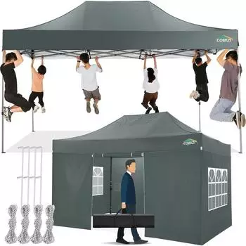 COBIZI Faltpavillon 3x4,5m grau, wasserdicht, mit 4 Seitenwänden