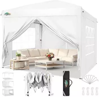 COBIZI Faltpavillon 3x3m mit 4 Seitenteilen, UV-Schutz 50+, wasserdicht, wei&szlig;
