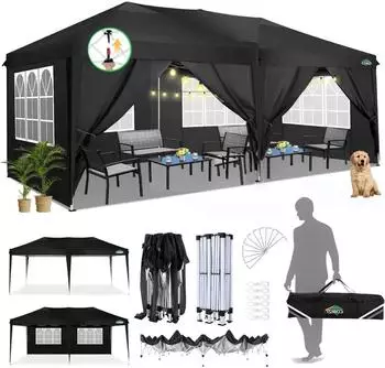 COBIZI Faltpavillon 3x6m wasserdicht UV-Schutz mit 6 Seitenw&auml;nden, schwarz