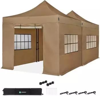 VONROC Faltpavillon 6x3m mit Seitenw&auml;nden, UV50+, beige (S5_PT501XX_BEIGE)