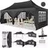 LuxusKollektion Faltpavillon 3x6m wasserdicht mit 6 Seitenteilen, UPF50+, schwarz