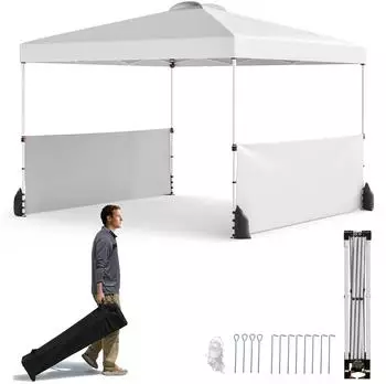 Costway Pop-up Pavillon 300x300cm mit 2 halben Seitenwänden