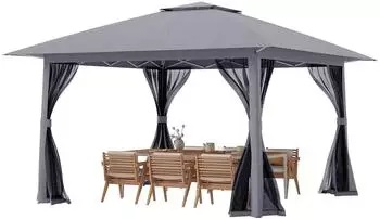 Costway Faltpavillon 4x4m mit Moskitonetz, Doppeldach, grau