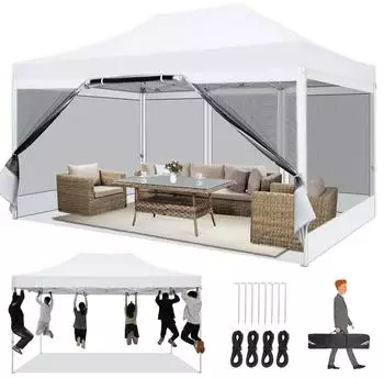 COBIZI Faltpavillon 3x4,5m wasserdicht mit Moskitonetz, Anti-UV, weiß