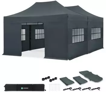 VONROC Pavillon 6x4,5m EasyUp mit Seitenw&auml;nden, grau, UV50+ (S3_PT502XX_GREY)