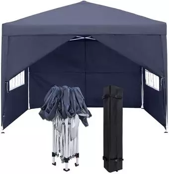 LuxusKollektion Faltpavillon 3x3m mit Seitenteilen und Fenstern, anthrazit, wasserdicht
