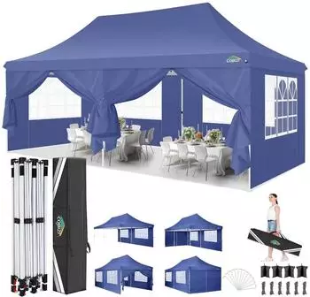LuxusKollektion Faltpavillon 3x6m wasserdicht UV-Schutz mit 6 Seitenwänden, dunkelblau