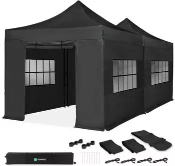 VONROC Faltpavillon 6x3m mit Seitenw&auml;nden, schwarz (S5_PT501XX_BLACK)