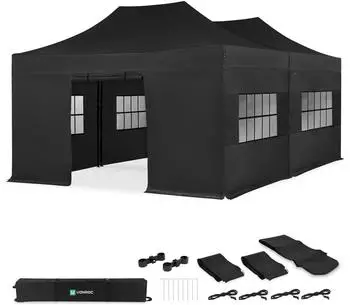 VONROC Easy-Up Pavillon-Set 6x4,5m, wasserdicht, UV50+, schwarz (S3_PT502XX_BLACK)