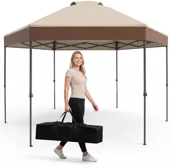 Costway Pop-Up-Pavillon sechseckig 3,6x3,6m, wasserfest, höhenverstellbar