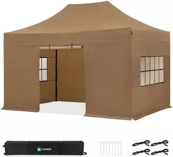 VONROC Partyzelt 3x4,5m mit Seitenw&auml;nden, beige, UV50+ (S_PT502XX_BEIGE)