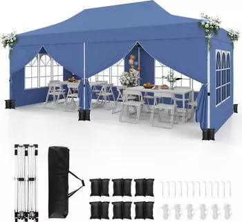 Costway Faltpavillon 3x6m, 6 Seitenwände, UV-Schutz 50+, blau (ZB34345NX)
