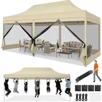 COBIZI Faltpavillon 3x6m Pop-Up, 6 Seitenw&auml;nde, 420D Oxford, khaki