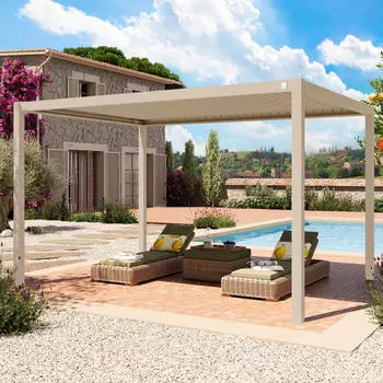 PRIMEYARD Pergola mit Aluminium-Lamellendach 3x4m, beige (400148)