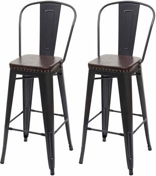 Mendler 2er-Set Barhocker HWC-H10c, Barstuhl Küchenhocker, Metall Kunstleder Chesterfield Industrial Gastronomie schwarz-braun