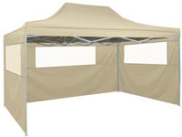 vidaXL Profi-Partyzelt Faltbar mit 3 Seitenw&auml;nden 3&times;4m Stahl Creme
