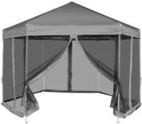 vidaXL Hexagonal Pop-Up Zelt mit 6 Seitenw&auml;nden Grau 3,6x3,1 m