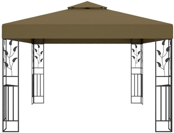 vidaXL Pavillon mit Doppeldach 3 x 4 m mit LED Lichterkette taupe