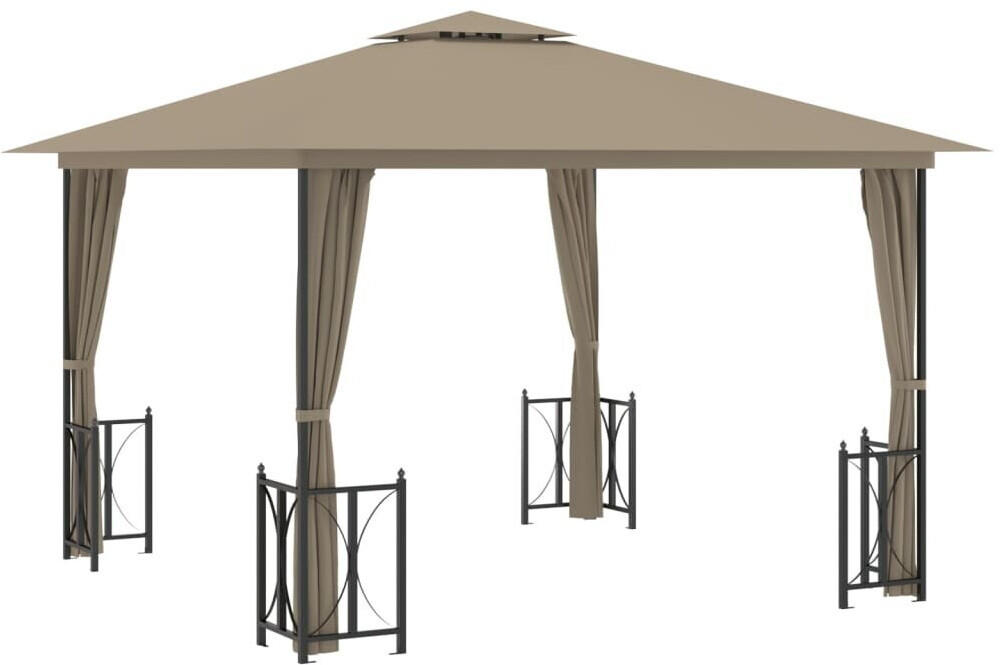 vidaXL Gazebo with side curtains and double roof (3 x 3 m) dove grey
