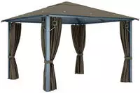 vidaXL Pavillon mit Vorh&auml;ngen & LED-Lichterkette 300x300 cm Taupe Alu