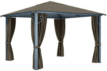 vidaXL Garden Gazebo with Curtains and Lights LED 3x3m Taupe