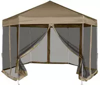 vidaXL Faltpavillon mit Seitenw&auml;nden Sechseckig 3,6x3,1m Taupe 220g/m&sup2;