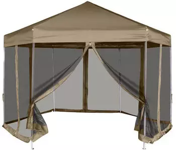 vidaXL Faltpavillon mit Seitenw&auml;nden sechseckig 3,6 x 3,1m taupe 220g/m&sup2; (362013)