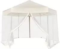 vidaXL Hexagonal Pop-Up Zelt mit 6 Seitenw&auml;nden Cremewei&szlig; 3,6x3,1 m