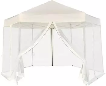 vidaXL Pop-Up Zelt mit 6 Seitenwänden hexagonal cremeweiß 3,6 x 3,1 m (42109)