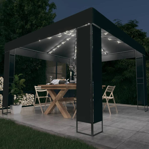 vidaXL Pavillon mit Doppeldach & LED-Lichterkette 3 x 3 m anthrazit (3070304)