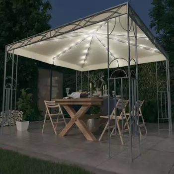 vidaXL Pavillon mit LED-Lichterkette 300 x 300 cm cremewei&szlig; (3070338)