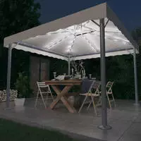 vidaXL Pavillon mit LED-Lichterkette 300x300 cm Cremewei&szlig; Aluminium