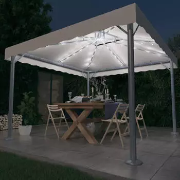 vidaXL Pavillon mit LED-Lichterkette 300 x 300 cm cremeweiß Aluminium (3070342)