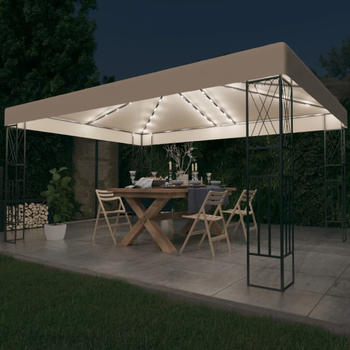 vidaXL Pavillon mit LED-Lichterkette 3 x 4 m creme Stoff (3070328)