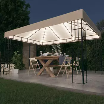 vidaXL Pavillon mit LED-Lichterkette 3 x 4 m cremeweiß (3070321)