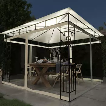 vidaXL Pavillon mit Moskitonetz & LED-Lichterkette 3 x 3 x 2,73m cremewei&szlig; (3070314)