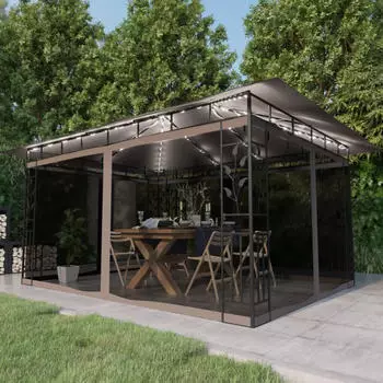 vidaXL Pavillon mit Moskitonetz & LED-Lichterkette 4 x 3 x 2,73 m taupe (3070319)