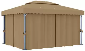 vidaXL Pavillon mit Vorhang 4 x 3 m taupe Aluminium (3067050)