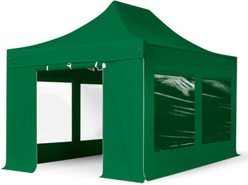 Toolport Faltpavillon Professional Alu 40 mm Seitenteile mit Panoramafenstern dunkelgrün 3 x 4,5 m (600201)