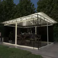 vidaXL Pavillon mit Moskitonetz & LED-Lichterkette 4x3x2,73m Cremewei&szlig;