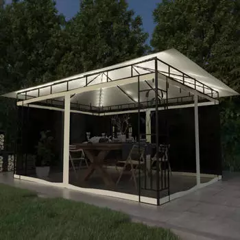 vidaXL Pavillon mit Moskitonetz & LED-Lichterkette 4 x 3 x 2,73m cremewei&szlig; (3070315)