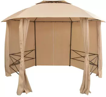 vidaXL Gartenpavillon mit Vorhängen hexagonal 360 x 265 cm (43166)