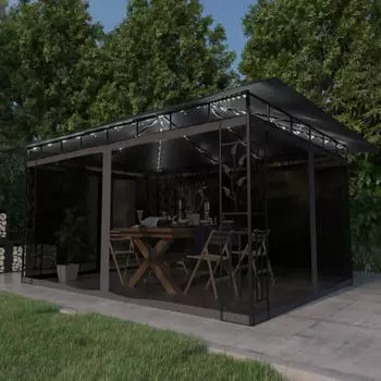 vidaXL Pavillon mit Moskitonetz & LED-Lichterkette 4 x 3 x 2,73m anthrazit (3070317)
