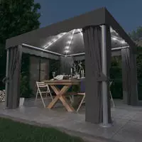 Vidaxl - Pavillon Mit Vorh&auml;ngen & Led-lichterkette 3x3 M Anthrazit