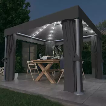 vidaXL Pavillon mit Vorhängen & LED-Lichterkette 3 x 3 m anthrazit (3070347)