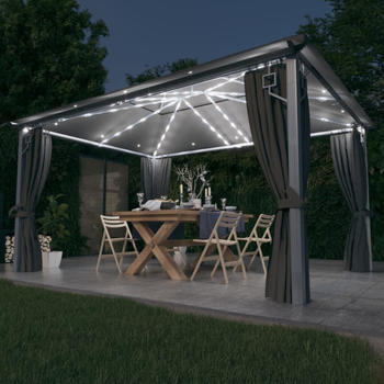 vidaXL Pavillon mit Vorh&auml;ngen & LED-Lichterkette 400 x 300 cm anthrazit Alu (3070336)