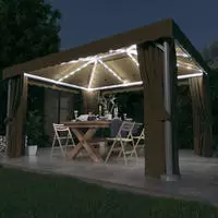 Pavillon Mit Vorh&auml;ngen & Led-lichterkette 4x3 M Taupe - Vidaxl