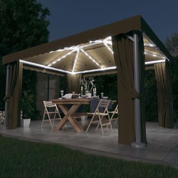 vidaXL Pavillon mit Vorhängen & LED-Lichterkette 4 x 3 m taupe (3070357)