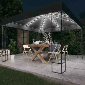 vidaXL Pavillon mit LED-Lichterkette 3 x 3 m anthrazit Stoff (3070327)